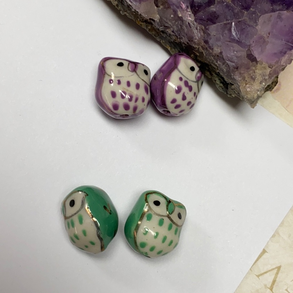 NWOT Cute owl earrings chunky pale green silver purple - Picture 6 of 9